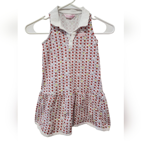 Hello Kitty Red and Pink Apple Print Fabric Dress Ruffled Collar 5T - Picture 1 of 6